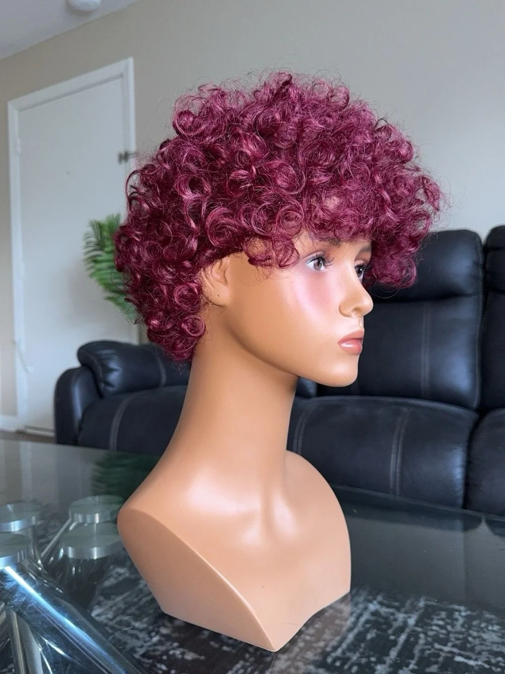 Short Curly Wig in Deep Burgundy - Women Hair